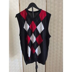 Regal Wear Mens XL Argyle Sweater Vest Black Red White V-Neck Knit Sleeveless
